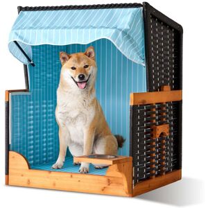 Relaxdays dog beach chair, rattan, incl. bowl, canopy, H x W x D: 95x75x65 cm, garden & terrace, light blue Relaxdays dog beach chair, rattan, incl. bowl, canopy, H x W x D: 95x75x65 cm, garden & terrace, light blue