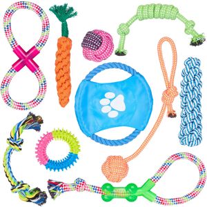 Relaxdays Dog Toy Set Of 10, Tug Toys, Bite & Chew Toys, Dog Disc, Puppy, Small & Medium Dogs, Multipack, Colourful Relaxdays Dog Toy Set Of 10, Tug Toys, Bite & Chew Toys, Dog Disc, Puppy, Small & Medium Dogs, Multipack, Colourful