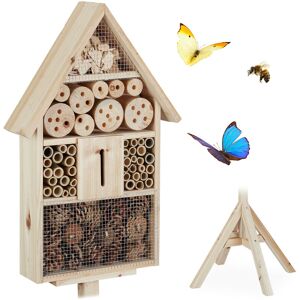 Relaxdays Insect Hotel on Stand, Garden Nesting Aid, Bee House, Wooden, HWD: 140x47x47cm, Natural Relaxdays Insect Hotel on Stand, Garden Nesting Aid, Bee House, Wooden, HWD: 140x47x47cm, Natural