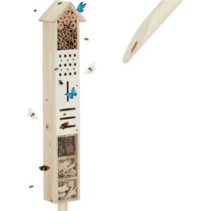 Relaxdays - Insect Hotel with Stand, Garden Nesting Aid, Large, Freestanding, Bee House, Wooden, 148 cm Tall, Natural Relaxdays - Insect Hotel with Stand, Garden Nesting Aid, Large, Freestanding, Bee House, Wooden, 148 cm Tall, Natural