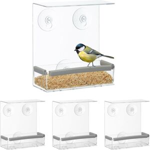 Relaxdays 4x Window Bird Feeders, Feeding Station, with Suction Cups, HxWxD: 16.5 x 15 x 7.5 cm, Plastic, Transparent Relaxdays 4x Window Bird Feeders, Feeding Station, with Suction Cups, HxWxD: 16.5 x 15 x 7.5 cm, Plastic, Transparent