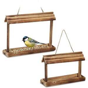 Bird Feeder, Set of 2, Feeding Station, Hanging, h x w x d: 23.5 x 31.5 x 8 cm, Wood, Natural - Relaxdays Bird Feeder, Set of 2, Feeding Station, Hanging, h x w x d: 23.5 x 31.5 x 8 cm, Wood, Natural - Relaxdays