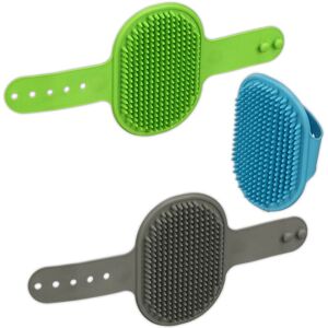 Relaxdays Massage Brush Dog & Cat, Set of 3, Pet Massager With Pimples, Adjustable Loop, Washing Relaxdays Massage Brush Dog & Cat, Set of 3, Pet Massager With Pimples, Adjustable Loop, Washing