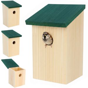 Relaxdays nest box, set of 4, sparrows & tits, 32 mm entrance, roof flap, hanging bird box, natural/green Relaxdays nest box, set of 4, sparrows & tits, 32 mm entrance, roof flap, hanging bird box, natural/green
