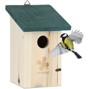 Relaxdays Nesting Box for Birds, 35 mm Entrance Hole, Hinged, Tits & Sparrows, Bird House to Hang Up, Natural Wood Green Relaxdays Nesting Box for Birds, 35 mm Entrance Hole, Hinged, Tits & Sparrows, Bird House to Hang Up, Natural Wood Green