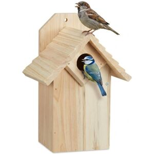 Relaxdays nesting box, tits & sparrows, cleaning flap, untreated wood, hanging birdhouse, natural Relaxdays nesting box, tits & sparrows, cleaning flap, untreated wood, hanging birdhouse, natural