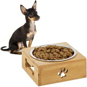 Relaxdays Pet Bowl, 400ml Volume Capacity, Dog Food, Water, Steel, Bamboo Stand, HxWxD: 6x14.5x14.x5cm, Silver, Natural Relaxdays Pet Bowl, 400ml Volume Capacity, Dog Food, Water, Steel, Bamboo Stand, HxWxD: 6x14.5x14.x5cm, Silver, Natural
