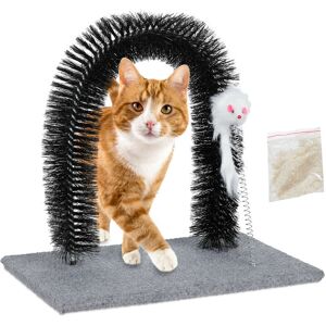 Relaxdays Scratching Arch for Cats, Deshedding Massage & Fur Care Stand, with Catnip and Toy Mouse, Grey Relaxdays Scratching Arch for Cats, Deshedding Massage & Fur Care Stand, with Catnip and Toy Mouse, Grey