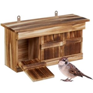 Relaxdays - Nesting Box for Sparrows, 3 Chambers, Fir Wood, Entrance Hole HxW: 3x2 cm, Birdhouse, Bird Shelter, Brown Relaxdays - Nesting Box for Sparrows, 3 Chambers, Fir Wood, Entrance Hole HxW: 3x2 cm, Birdhouse, Bird Shelter, Brown