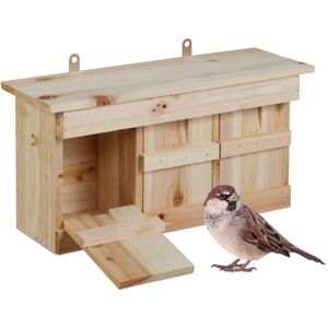Relaxdays Nesting Box for Sparrows, 3 Chambers, Fir Wood, Entrance Hole HxW: 3x2 cm, Birdhouse, Bird Shelter, Natural Relaxdays Nesting Box for Sparrows, 3 Chambers, Fir Wood, Entrance Hole HxW: 3x2 cm, Birdhouse, Bird Shelter, Natural