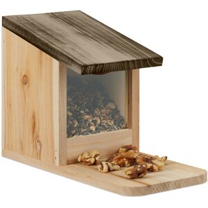 Relaxdays Squirrel Feeder, Wooden, Flip Roof, Feeding Platform, Nut & Seed Dispenser, 17.5 x 12 x 25 cm, Natural/Brown Relaxdays Squirrel Feeder, Wooden, Flip Roof, Feeding Platform, Nut & Seed Dispenser, 17.5 x 12 x 25 cm, Natural/Brown