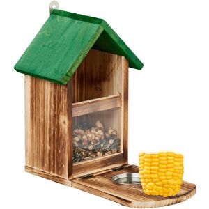 Squirrel Feeder, Wooden, Nut & Seed Silo with Corn Cob Holder, Feeding Platform, Water Bowl, Natural/Green - Relaxdays Squirrel Feeder, Wooden, Nut & Seed Silo with Corn Cob Holder, Feeding Platform, Water Bowl, Natural/Green - Relaxdays