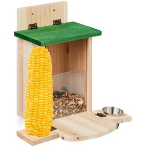 Relaxdays Squirrel Feeder, Wooden, with Corn Cob Holder, Feeding Platform, Water Bowl, Nut & Seed Silo, Natural/Green Relaxdays Squirrel Feeder, Wooden, with Corn Cob Holder, Feeding Platform, Water Bowl, Nut & Seed Silo, Natural/Green