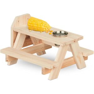 Squirrel Feeder, Wooden, Picnic Table & Corncob Holder, Water Trough, Hanging, hwd: 15 x 23 x 21 cm, Natural - Relaxdays Squirrel Feeder, Wooden, Picnic Table & Corncob Holder, Water Trough, Hanging, hwd: 15 x 23 x 21 cm, Natural - Relaxdays