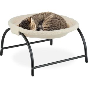 Relaxdays - Cat Hammock Bed, Plush, Freestanding, Raised Pet Perch, hwd: 25 x 45 x 42 cm, Lounger with Stand, Beige/Black Relaxdays - Cat Hammock Bed, Plush, Freestanding, Raised Pet Perch, hwd: 25 x 45 x 42 cm, Lounger with Stand, Beige/Black