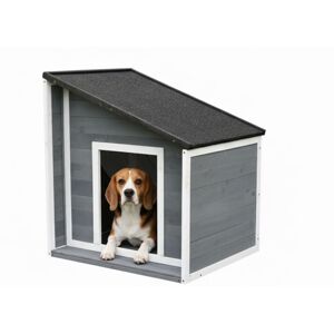 Relaxdays wooden dog house, weather-resistant, sloping folding roof, for small dogs, HWD: 77x71x58 cm, grey/white Relaxdays wooden dog house, weather-resistant, sloping folding roof, for small dogs, HWD: 77x71x58 cm, grey/white
