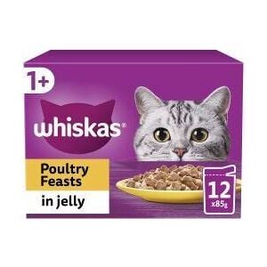 Whiskas - 1+ Poultry Feasts Adult Wet Cat Food Pouches in Jell - 85g - 811959 Whiskas - 1+ Poultry Feasts Adult Wet Cat Food Pouches in Jell - 85g - 811959