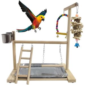 GROOFOO Wood Bird Playground Parrot Playstand with Feeder Cups Ladder Versatile Exercise Swing Toys for Parakeet Conure Cockatiel Cage Accessories GROOFOO Wood Bird Playground Parrot Playstand with Feeder Cups Ladder Versatile Exercise Swing Toys for Parakeet Conure Cockatiel Cage Accessories