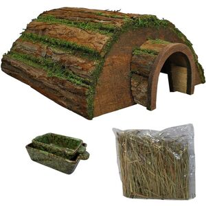Selections - Wooden Barkwood Hogitat Hedgehog House with Feeding Bowls and Straw Selections - Wooden Barkwood Hogitat Hedgehog House with Feeding Bowls and Straw