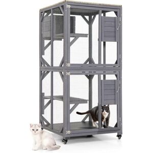 COSTWAY Wooden Cat House Kitten Cage Enclosure on Wheels w/Asphalt Roof 2 Platforms COSTWAY Wooden Cat House Kitten Cage Enclosure on Wheels w/Asphalt Roof 2 Platforms