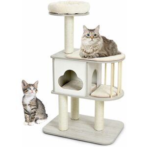 Costway - Wooden Cat Tower 4-Tier Cat Tree Climbing Play Center w/ Scratching Sisal Posts Costway - Wooden Cat Tower 4-Tier Cat Tree Climbing Play Center w/ Scratching Sisal Posts