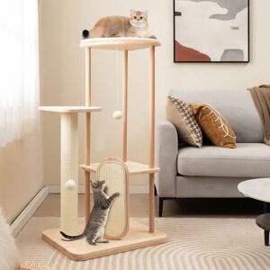 Costway - Wooden Cat Tree Tower Multi-level Kitten Activity Center w/Sisal Scratch Board Costway - Wooden Cat Tree Tower Multi-level Kitten Activity Center w/Sisal Scratch Board