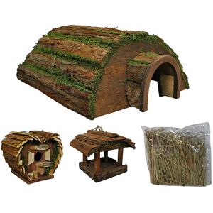 Selections - Wooden Hedgehog Hogitat with Bird House, Hanging Feeder and Bedding Straw Selections - Wooden Hedgehog Hogitat with Bird House, Hanging Feeder and Bedding Straw