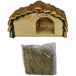 Selections - Wooden Hedgehog House Hogitat With Bark Roof and Straw Selections - Wooden Hedgehog House Hogitat With Bark Roof and Straw
