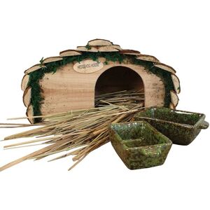 Selections - Wooden Hedgehog House With Ceramic Food & Water Dish Set & Nesting Straw Selections - Wooden Hedgehog House With Ceramic Food & Water Dish Set & Nesting Straw