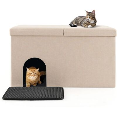 COSTWAY 3-in-1 Cat Litter Box Enclosure Hidden Cat Washroom Ottoman Shoe Bench Flip-up COSTWAY 3-in-1 Cat Litter Box Enclosure Hidden Cat Washroom Ottoman Shoe Bench Flip-up