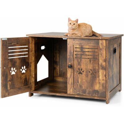 Costway - 3-in-1 Cat Litter Box Enclosure Side Entrance Cat House End Table Double Doors Costway - 3-in-1 Cat Litter Box Enclosure Side Entrance Cat House End Table Double Doors