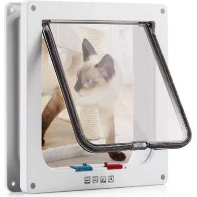 Memkey - Cat flap with 4-way magnet, pet door for cats and small dogs, cat door with tunnel (L-25 x 23.5 x 5.5 cm, white) Memkey - Cat flap with 4-way magnet, pet door for cats and small dogs, cat door with tunnel (L-25 x 23.5 x 5.5 cm, white)