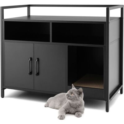 Costway - Cat Litter Box Enclosure Hidden Cat Washroom w/ Double Doors-Black Costway - Cat Litter Box Enclosure Hidden Cat Washroom w/ Double Doors-Black