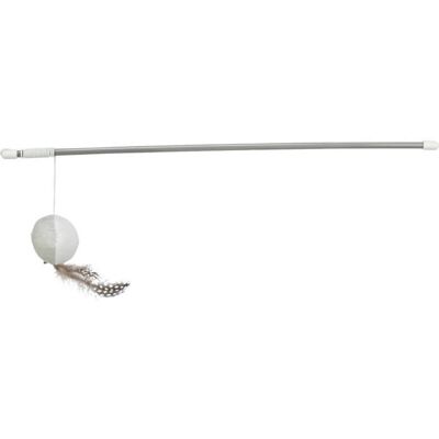 Cat play wand - TRIXIE - Plush ball - Catnip - Floating feathers - 46 cm - Gray - Interactive toy Cat play wand - TRIXIE - Plush ball - Catnip - Floating feathers - 46 cm - Gray - Interactive toy