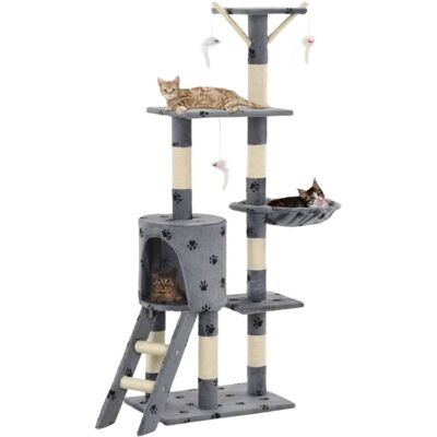 Cat Tree with Sisal Scratching Posts 138 cm Grey Paw Prints vidaXL Cat Tree with Sisal Scratching Posts 138 cm Grey Paw Prints vidaXL