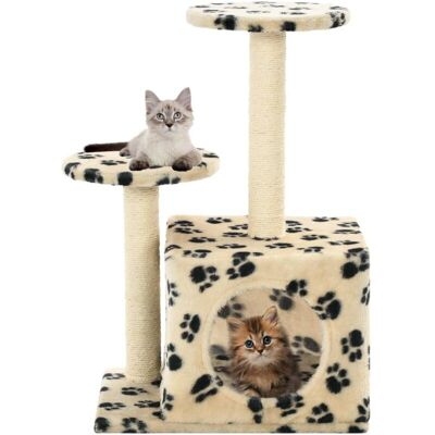 Cat Tree with Sisal Scratching Posts 60 cm Beige Paw Prints Vidaxl Cat Tree with Sisal Scratching Posts 60 cm Beige Paw Prints Vidaxl