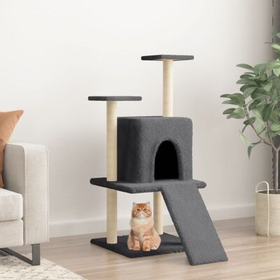 vidaXL Cat tree with sisal scratching posts 110 cm dark grey vidaXL Cat tree with sisal scratching posts 110 cm dark grey
