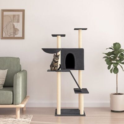 Cat Tree with Sisal Scratching Posts Dark Grey 143 cm Vidaxl Cat Tree with Sisal Scratching Posts Dark Grey 143 cm Vidaxl