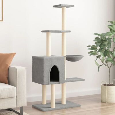 Cat Tree with Sisal Scratching Posts Light Grey 145 cm Vidaxl Cat Tree with Sisal Scratching Posts Light Grey 145 cm Vidaxl