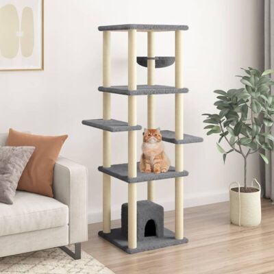 vidaXL Cat Tree with Sisal Posts - 154 cm - Pet Cat Scratch Tower vidaXL Cat Tree with Sisal Posts - 154 cm - Pet Cat Scratch Tower