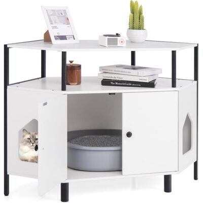 Costway - Corner Cat Litter Box Enclosure Cat House Cabinet with Open Shelf Costway - Corner Cat Litter Box Enclosure Cat House Cabinet with Open Shelf