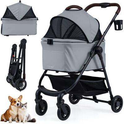 COSTWAY 3-in-1 Pet Stroller Foldable Dog Cart with Removable Carrier Grey COSTWAY 3-in-1 Pet Stroller Foldable Dog Cart with Removable Carrier Grey