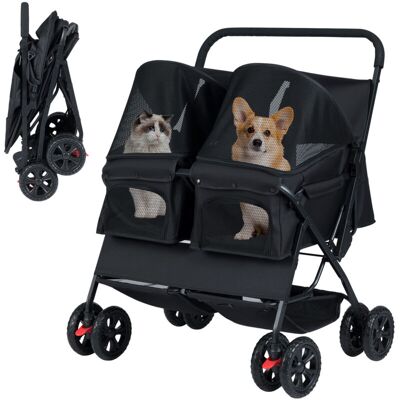 COSTWAY Foldable Pet Stroller Double Dog Jogger 2 Seat Carrier Adjustable Sunshade Removable Black COSTWAY Foldable Pet Stroller Double Dog Jogger 2 Seat Carrier Adjustable Sunshade Removable Black