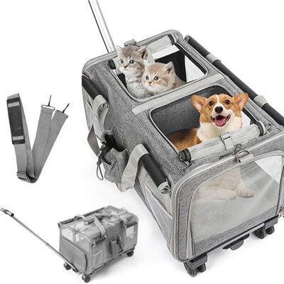 CATHERINE Extra-large pet carrier bag with two compartments and wheels for cats/dogs, foldable and removable carrier box for 2 cats up to 20 kg, large CATHERINE Extra-large pet carrier bag with two compartments and wheels for cats/dogs, foldable and removable carrier box for 2 cats up to 20 kg, large