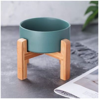 Groofoo - Green Ceramic Elevated Raised Cat Bowl with Wood Stand No Spill Pet Food Water Feeder Cats Small Dogs Groofoo - Green Ceramic Elevated Raised Cat Bowl with Wood Stand No Spill Pet Food Water Feeder Cats Small Dogs