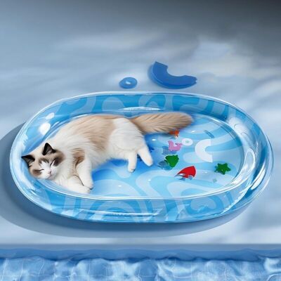 TORMATOR Ocean-themed cat water mat (fur tail) - Thick, non-slip cat play mat with a floating fish pattern, suitable for summer indoor cat interactive play. TORMATOR Ocean-themed cat water mat (fur tail) - Thick, non-slip cat play mat with a floating fish pattern, suitable for summer indoor cat interactive play.