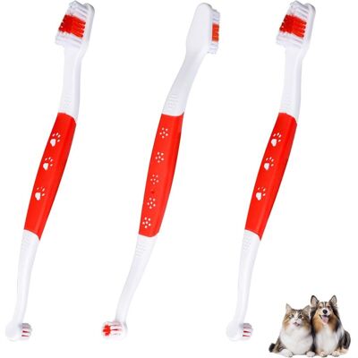 Sjqka - Pack Dual Head Pet Toothbrush, Soft Bristle Toothbrush for Cleaning Teeth of Small and Large Dogs and Cats (Red) Sjqka - Pack Dual Head Pet Toothbrush, Soft Bristle Toothbrush for Cleaning Teeth of Small and Large Dogs and Cats (Red)