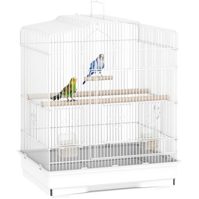 Pawhut - 59cm Large Bird Cage with Perches, Food Bowls, Swing, White Pawhut - 59cm Large Bird Cage with Perches, Food Bowls, Swing, White