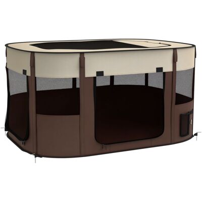 PawHut - Portable Dog Pen - Brown - Foldable - Pet Pen PawHut - Portable Dog Pen - Brown - Foldable - Pet Pen