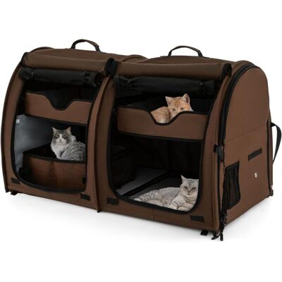 Costway - Twin-compartment Pet Carrier 2-In-1 Pet Kennel Portable Cat & Dog Travel Crate Costway - Twin-compartment Pet Carrier 2-In-1 Pet Kennel Portable Cat & Dog Travel Crate